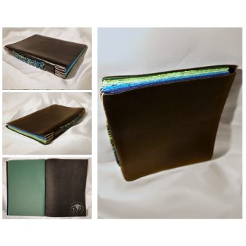 Gyöngyökkel díszített bőrkötéses napló - kék/zöld