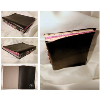   Gyöngyökkel díszített bőrkötéses napló - rózsaszín/lila