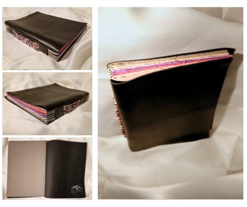 Gyöngyökkel díszített bőrkötéses napló - rózsaszín/lila